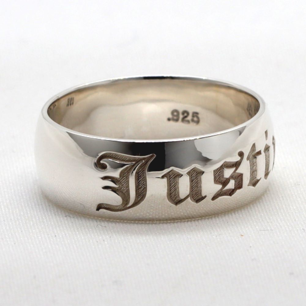 Sterling Silver Custom Ring With Name Engraved (8MM Width, Dome Style)