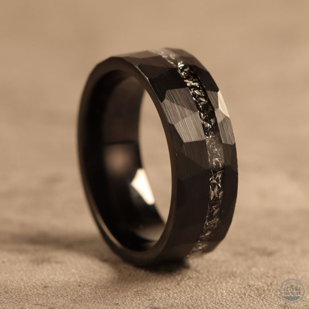 Meteorite Tungsten Ring, Hammered Surface (8mm Width, Comfort Fit)
