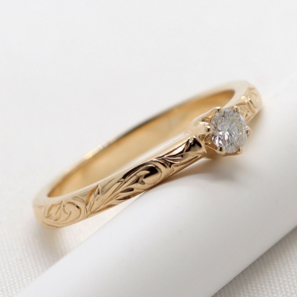 Palladium 2mm Floral Carved Ring Gold Engagement Ring With Diamond