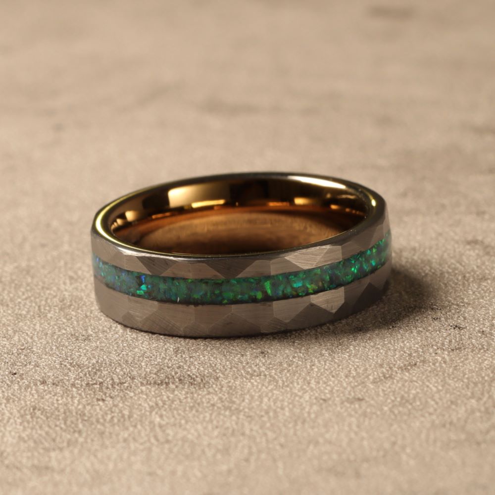 green opal tungsten ring