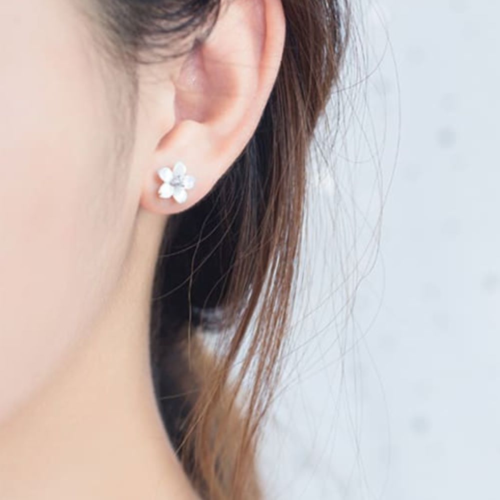 Plumeria Stud Earring with CZ stone