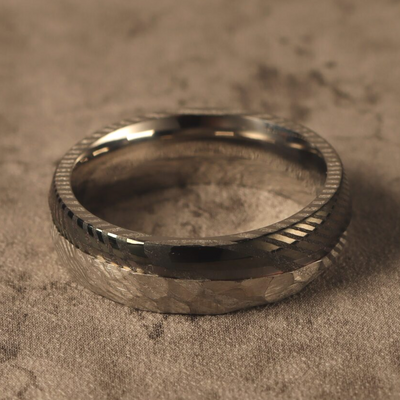 Hammered Damascus Steel Ring