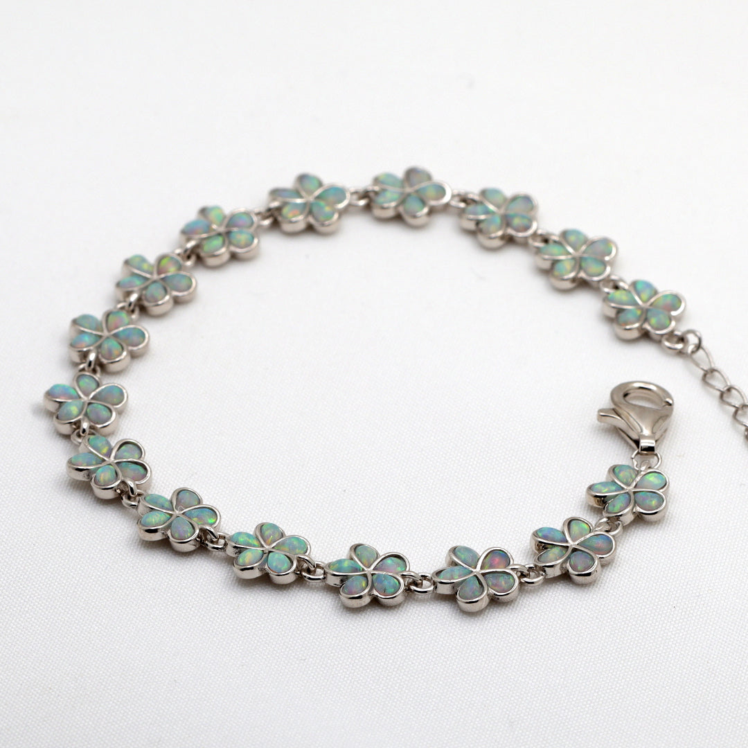 Flower bracelet with opal inlay
