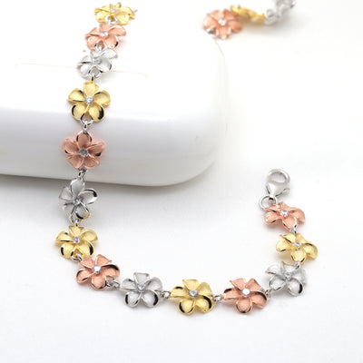 Silver flower bracelet with tri-gold color