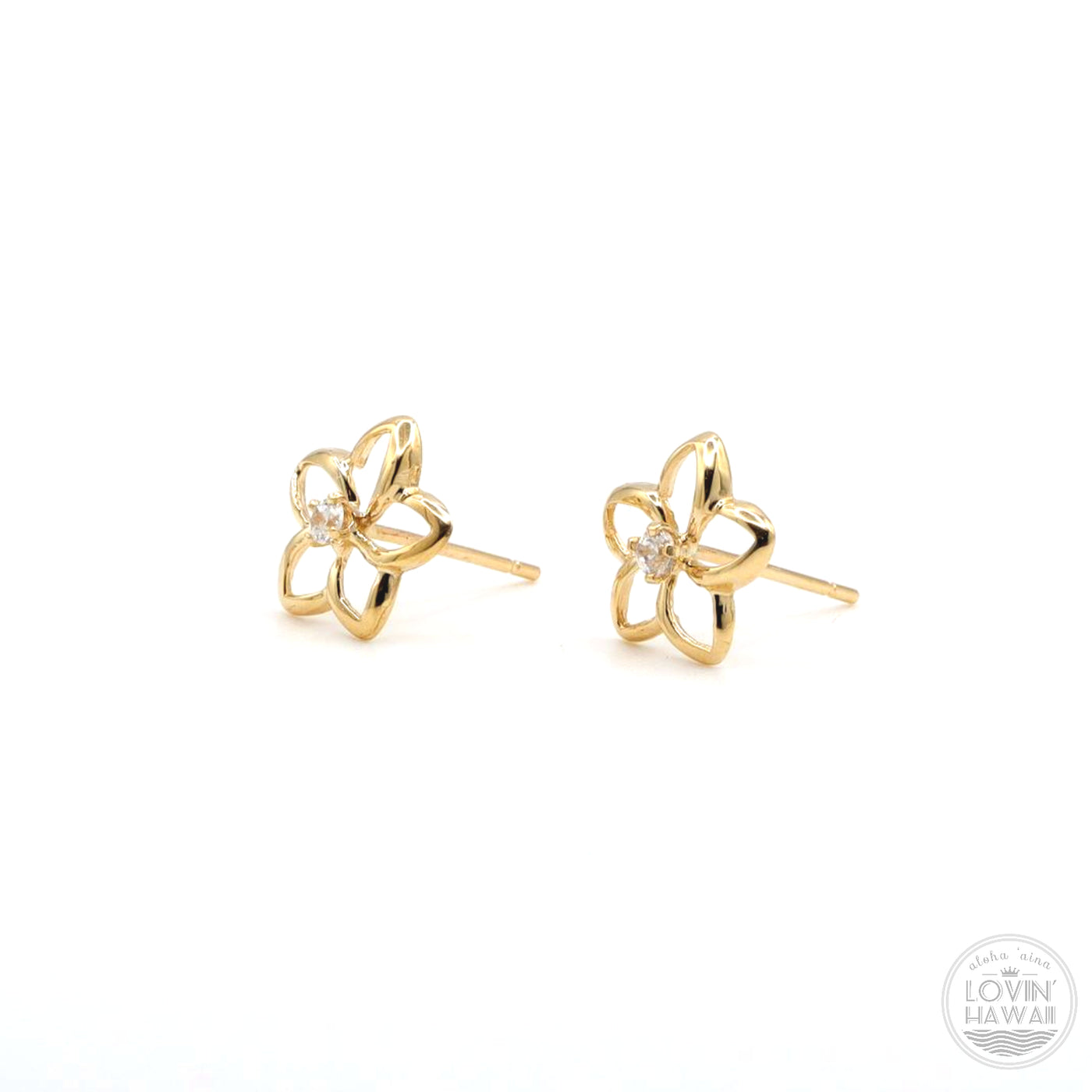 14K Gold Hawaiian Flower Earrings (10mm Width)