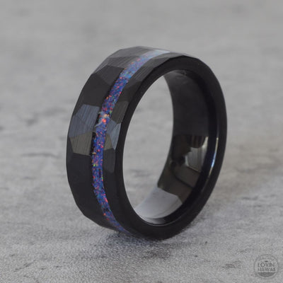 Hammered Wedding Band with opal