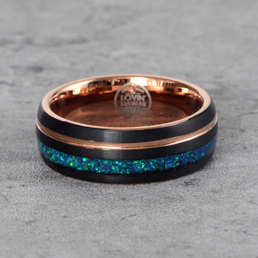 Hawaiian Wedding Rings Blue Opal Inlay Lovin'Hawaii