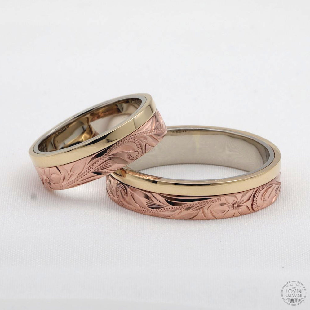 Three tone gold pair ring set