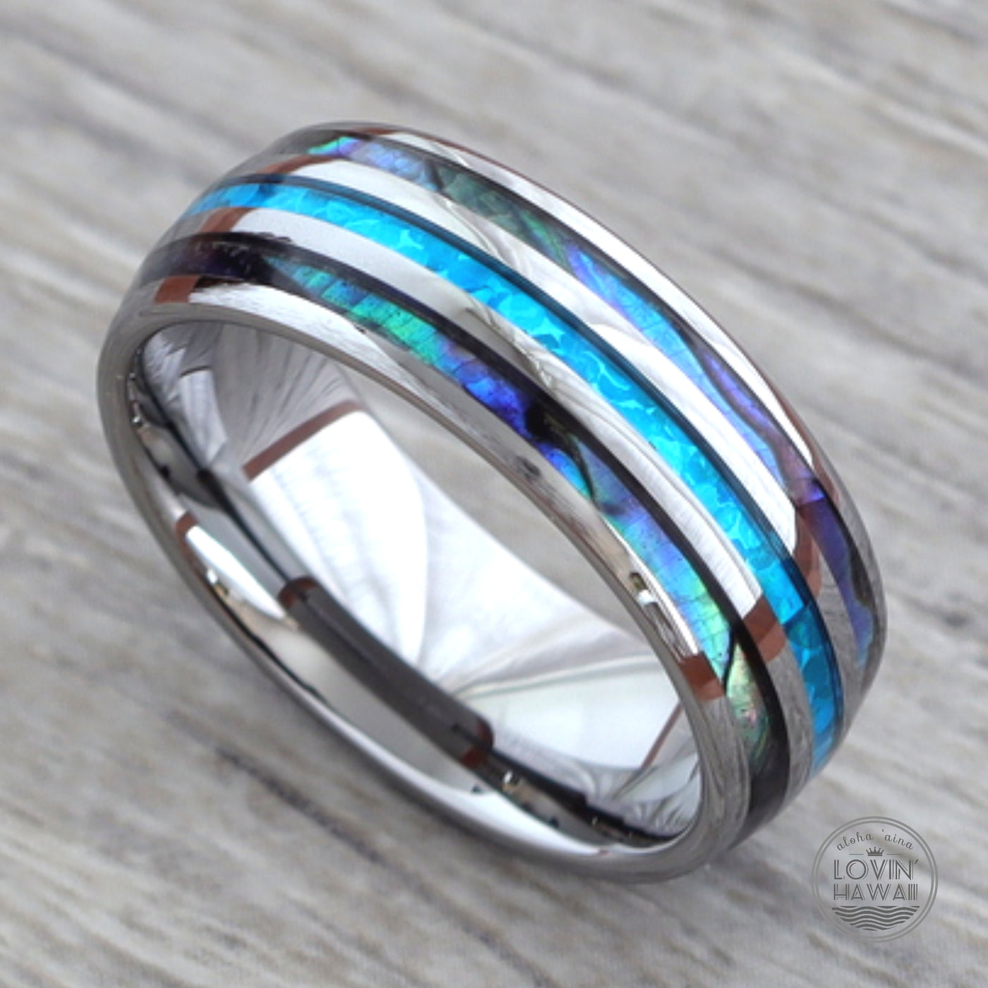 opal and sea shell mens ring