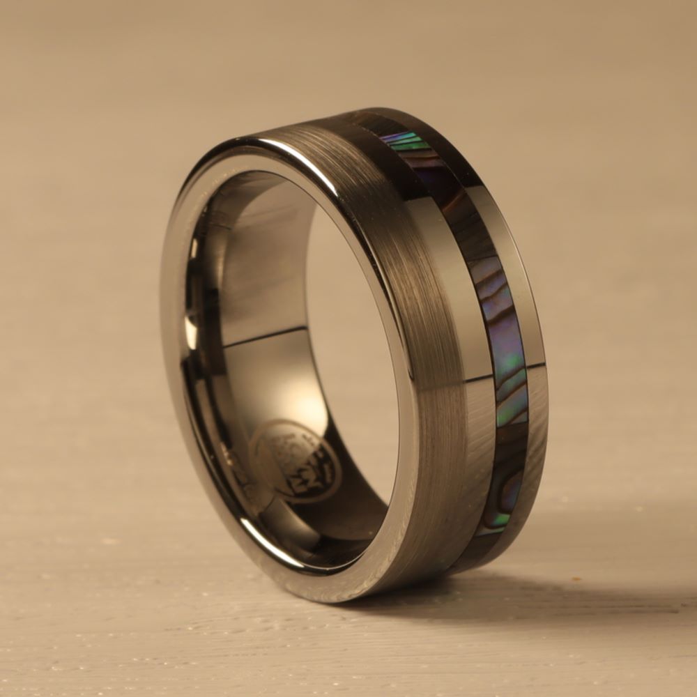 Tungsten Carbide Ring with Abalone Shell Inlay (8mm width)