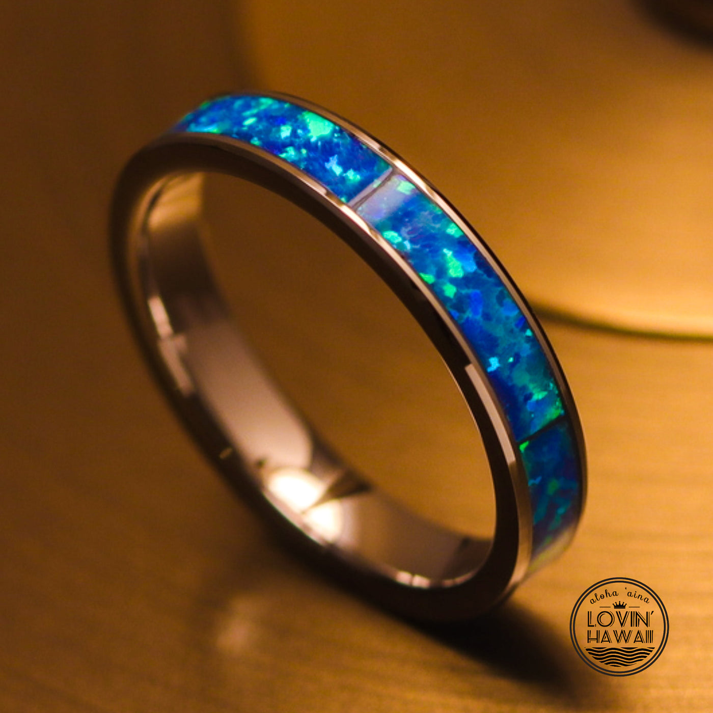 4mm blue opal tungsten ring