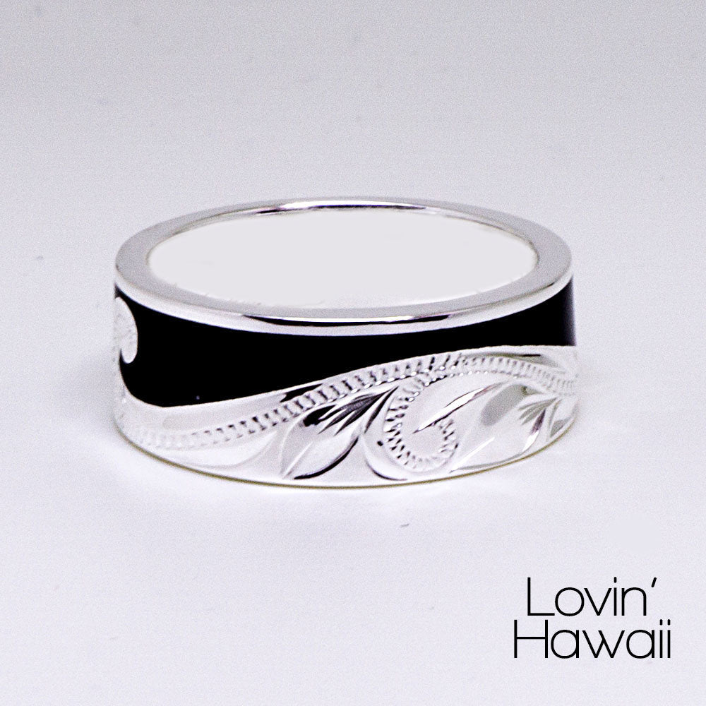 Sterling Silver Handmade Ocean Wave Ring with Black Enamel – LovinHawaii
