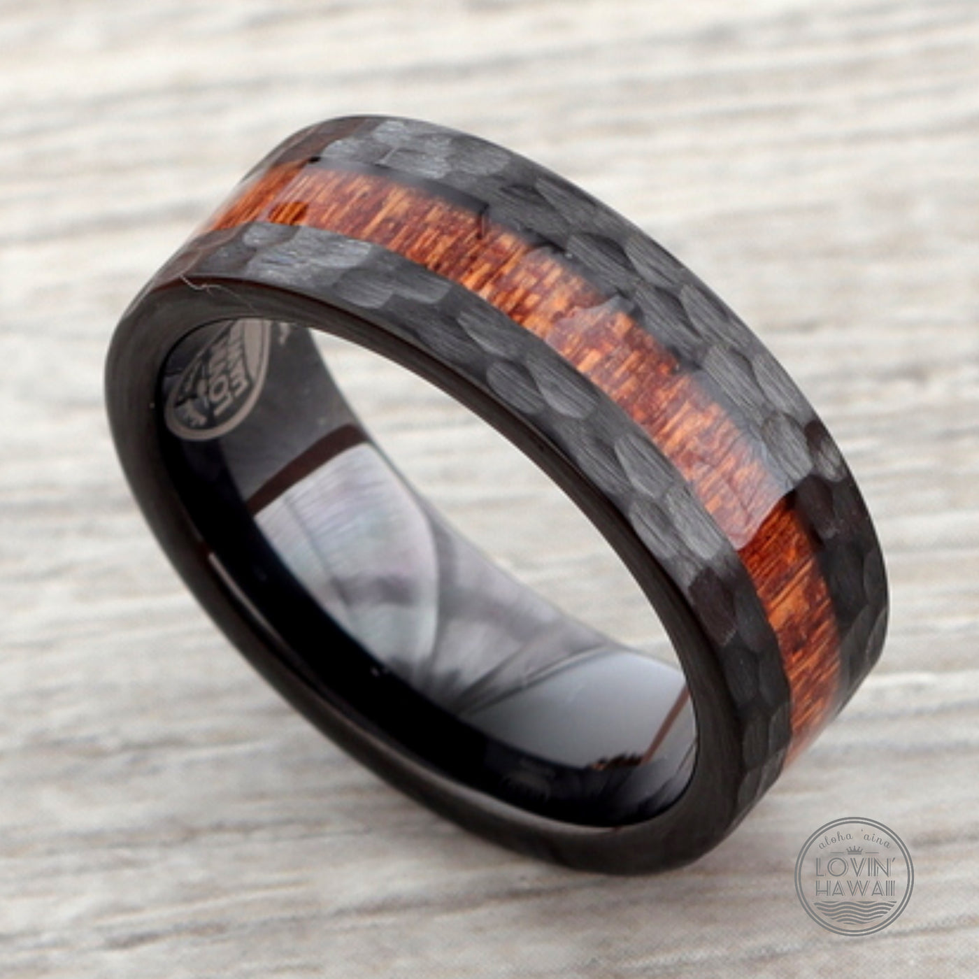 koa wood tungsten ring black coating