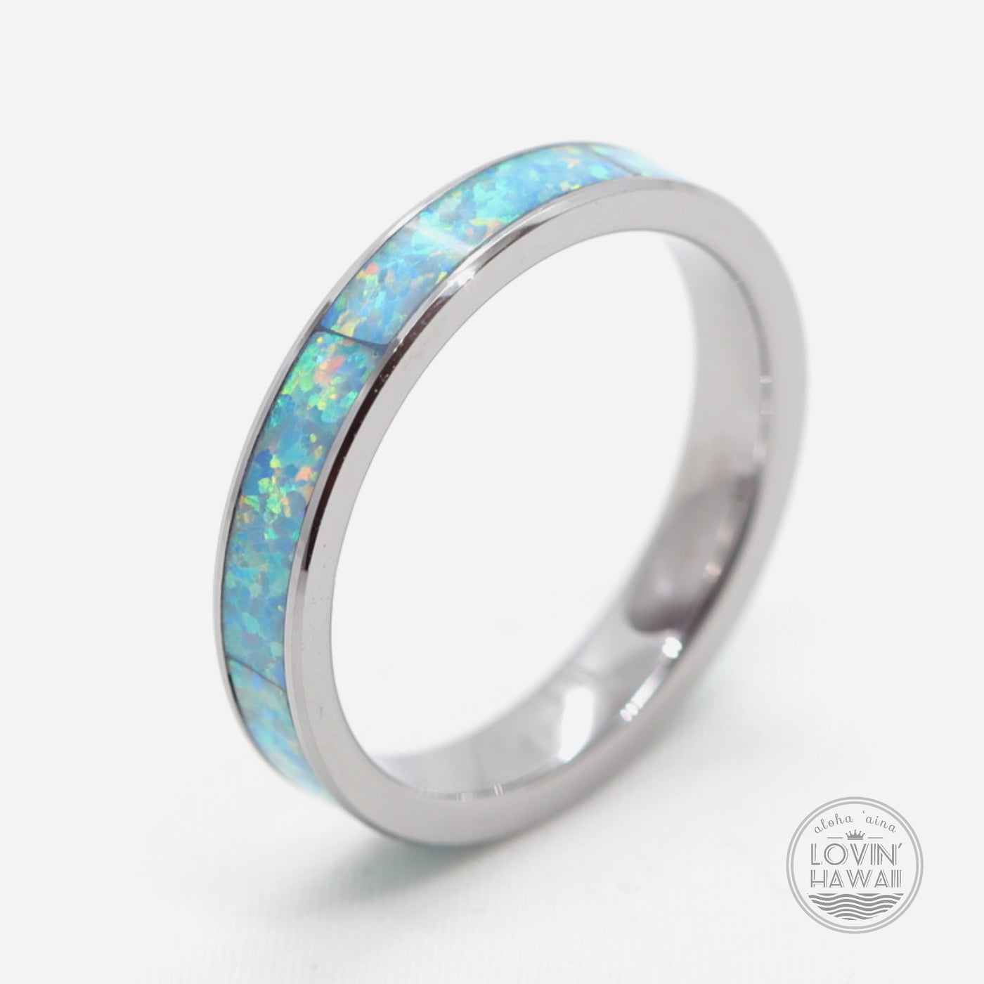 Opal Tungsten Rings With Authentic Light Blue Opal Inlay (4mm width)
