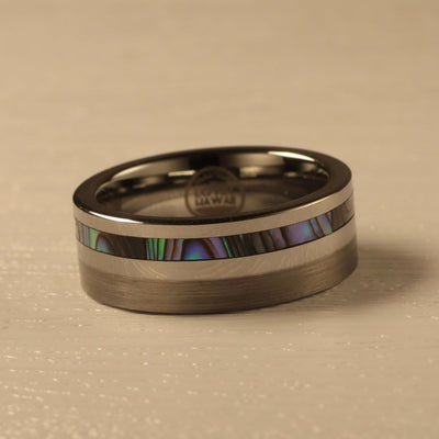 Tungsten Carbide Ring with Abalone Shell Inlay (8mm width)