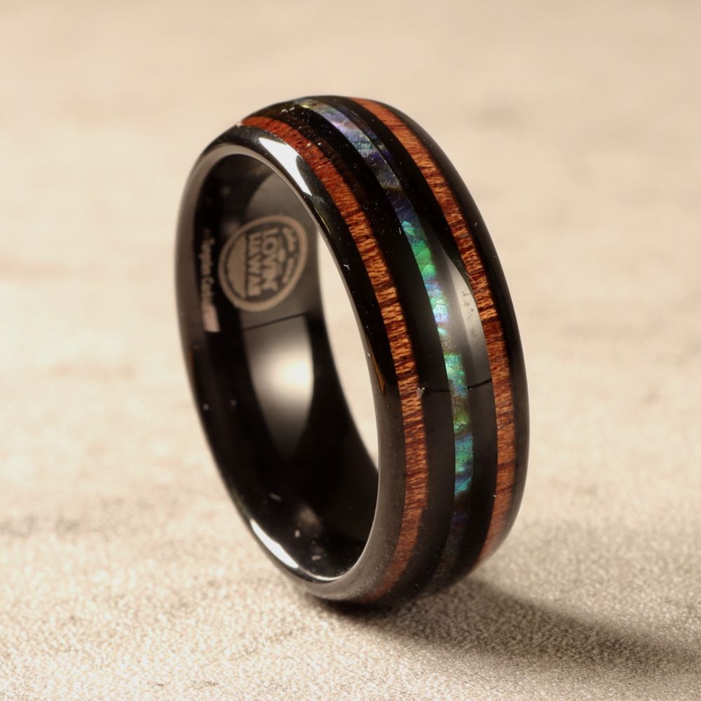 opal koa hawaiian tungsten rings