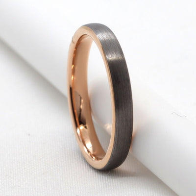 Tungsten Ring With Rose Gold (3mm Width, Comfort  Fit)