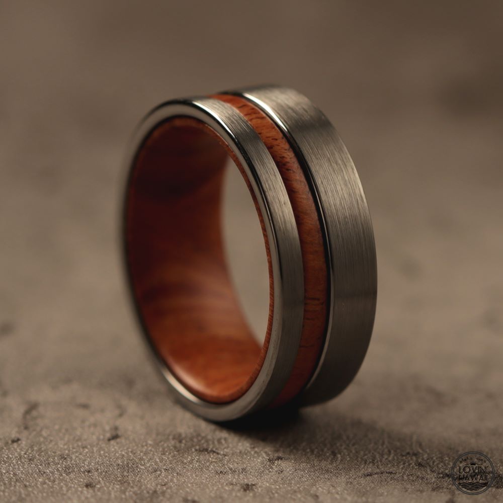 wood inlaid tungsten ring